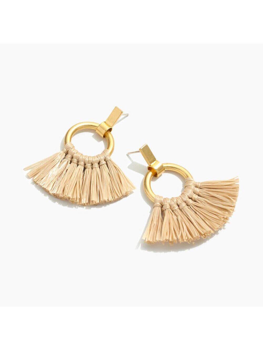 Madewell Raffia Tassel Hoop Earrings in Natural